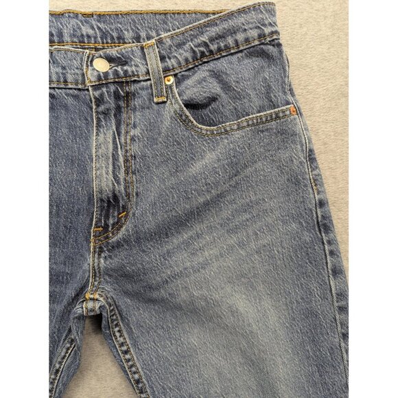 Levis Jeans Mens 33x32 Blue 502 Taper Stretch Distressed Zip Fly 29507-0390 - Picture 3 of 14